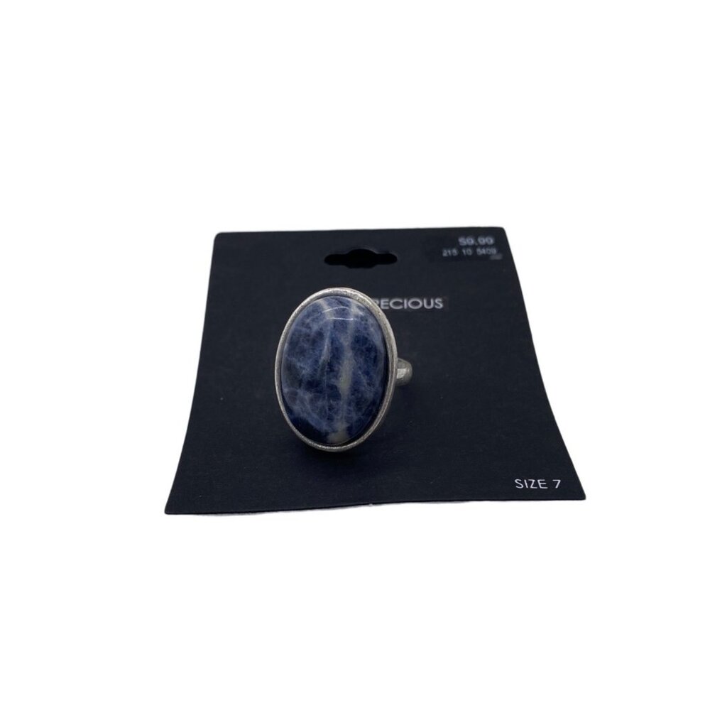 Semi Precious Women's Ring Blue Stone‎ Silver Finish Size 7 Elegant Jewelry